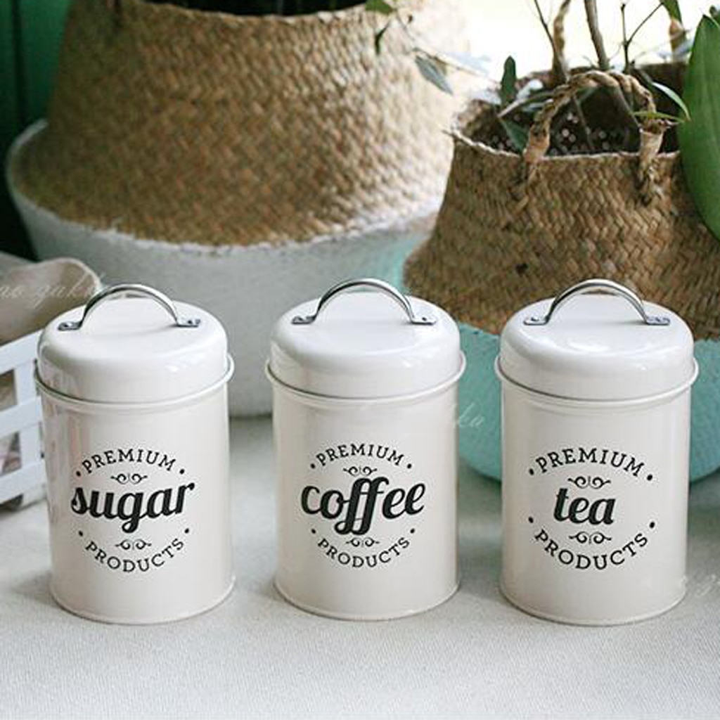 Kjøkkenbeholder sett med lufttett lokksett for te kaffe sukker hjemmekjøkken restaurant kafé bruk , 15.5 x 10cm, 3 stk/sett