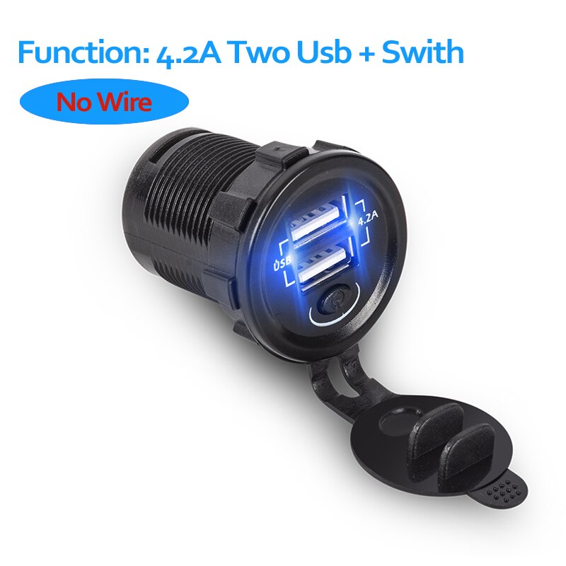 Car Usb Adapter Conerter With Led Light Waterproof Quick Charge Cable With Switch On/Off Button: KTU-no wire