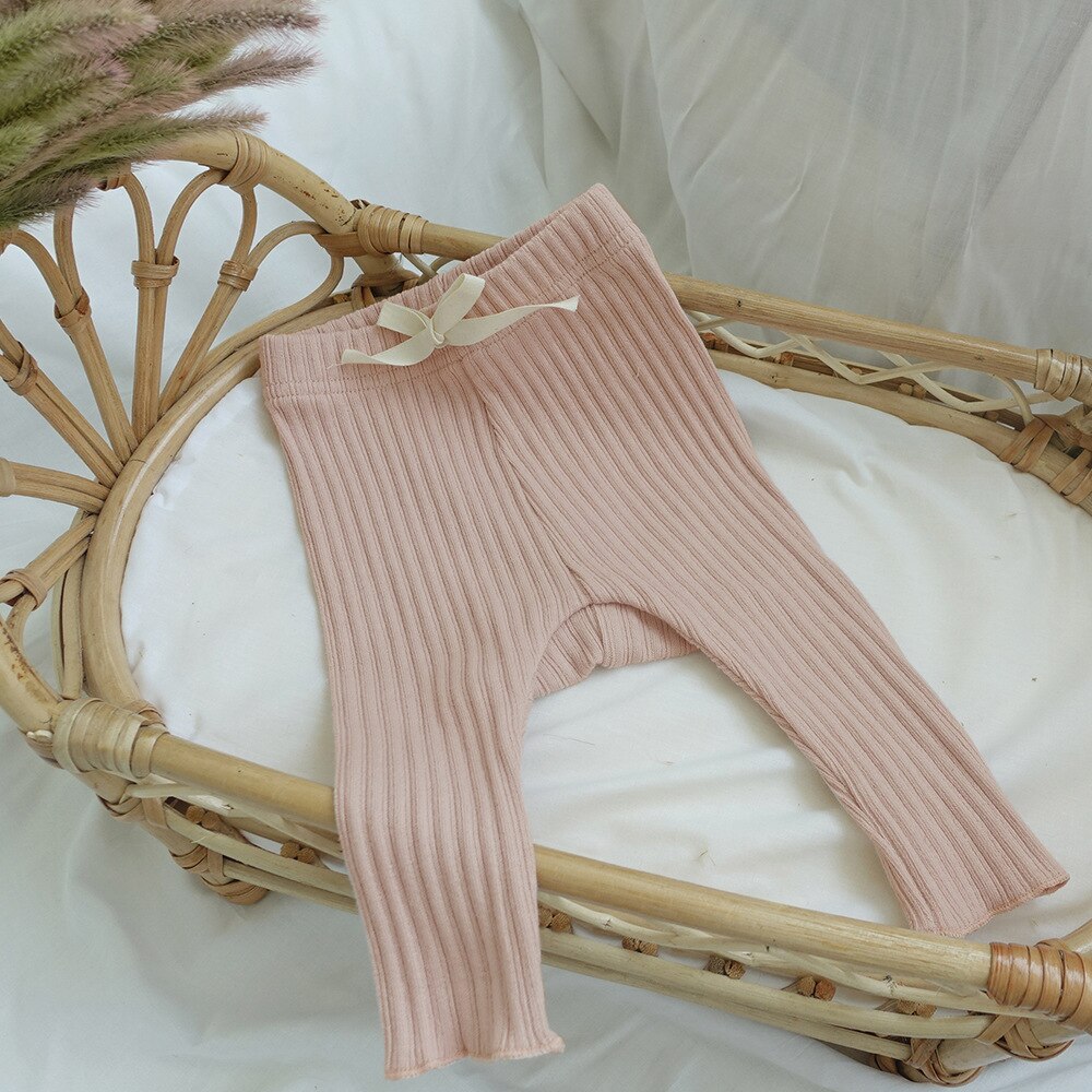 Vår höst barn bebis flicka pojke byxor bebis flickor leggings rosett bomull mjuk ventilerande stickade snygga leggings