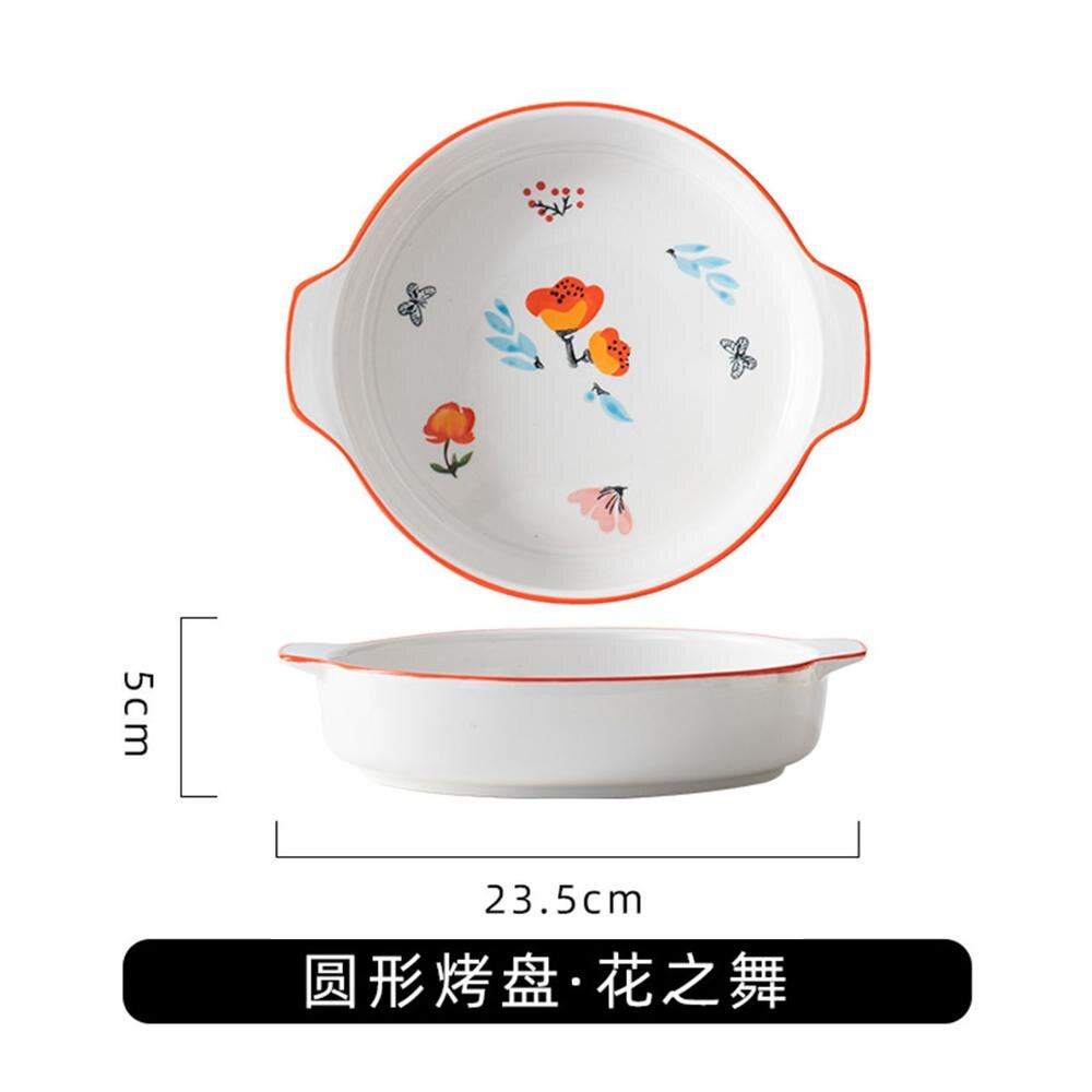 Bakeware ceramic oven air fryer special plate home girl heart tableware plate fruit breakfast dinner: flower 2