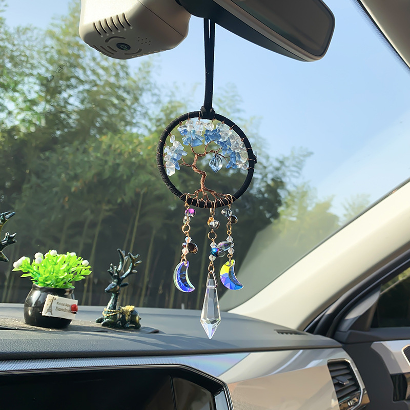 Cristalli Acchiappasole per auto Ornamenti appesi Pietre naturali artigianali Ghia Albero della vita Acchiappasogni Decorazioni per la casa nordica