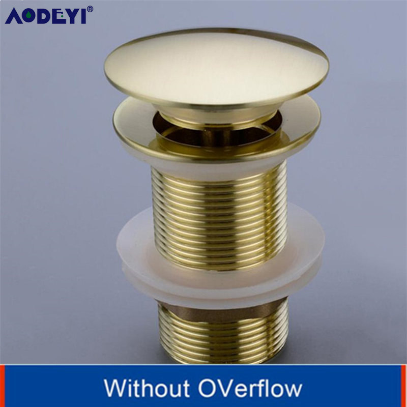 AODEYI Brass Basin Waste Drain Stopper Bathroom 1 1/4 Slotted Unslotted Pop-Up-Drain P-Trap with without Overflow: Brush gold
