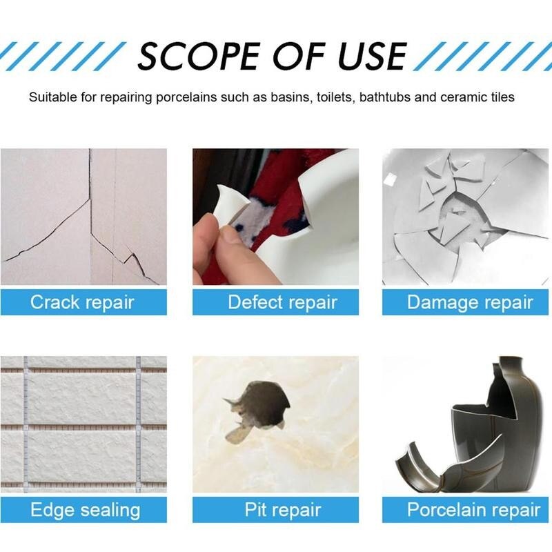 2 botellas impermeables para reparación de grietas en la pared del inodoro para lavabo, bañera, azulejo de cerámica, Chip de porcelana, defectos en las abolladuras