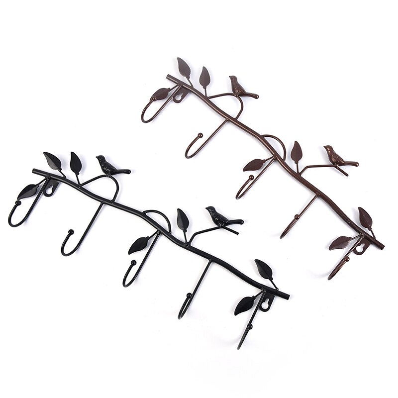 Retro 5 Haken Smeedijzeren Vogel Vorm Haak Leaf Muur Robe Hanger Sleutel Jas Houder