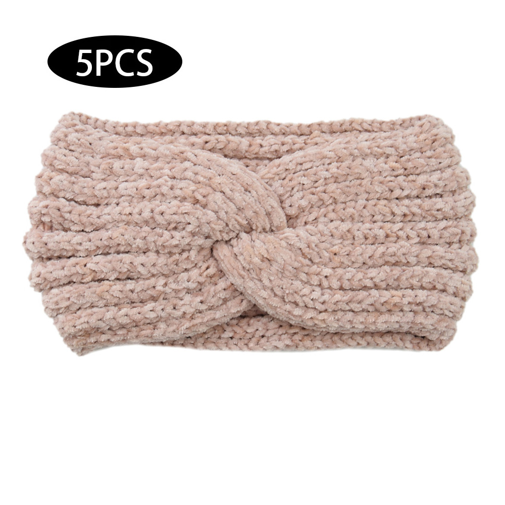 5Pcs Europese En Amerikaanse Gebreide Wol Kruis Haarband Sport Hoofdband Oor Bescherming Hoofddeksels Warm Corduroy Hoofdband: 5