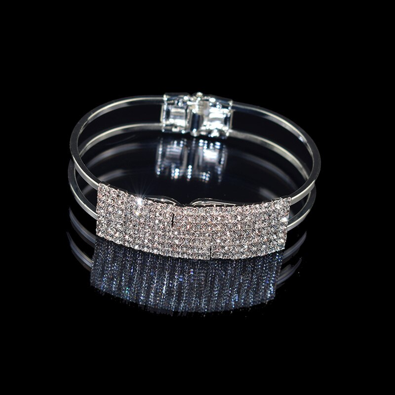 Moda cristal manguito pulseiras para as mulheres ouro prata chapeado pulseira strass aberto pulseiras & bangles presente da jóia do feriado: Silver