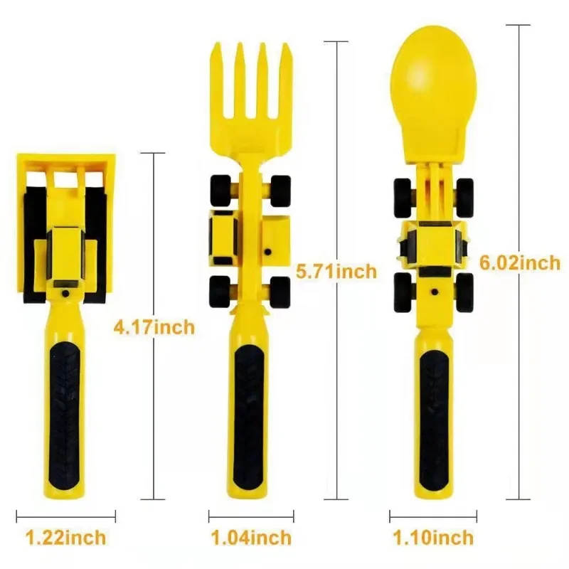 Kinderbesteck-Set, Lebensmittelutensilien für Kinder, Bulldozer, Bagger, Schaufel, Löffel, Gabel, Füttern, Geschirr, konstruktive Essküche