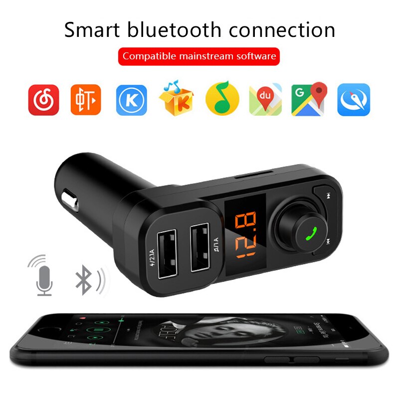 BT53 Bluetooth Carkit Handsfree Fm-zender Draadloze A2DP Auto Mp3-speler Ondersteuning TF U Schijf Dual USB 5 V 3.1A lading