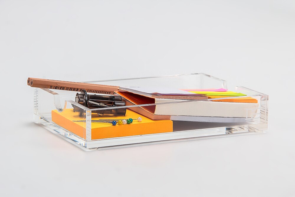 Gold Acrylic Desk Set Assortment - 1)Clear Acrylic File Organizer 1) + Acrylic Memo Pad Note Holder