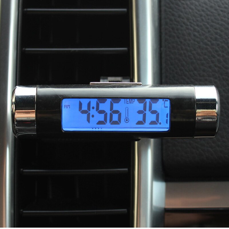 2in1 Auto Digitale LCD Temperatuur Thermometer Klok Auto Klok Thermometer Digitale Backlight Automotive Thermometer Clip