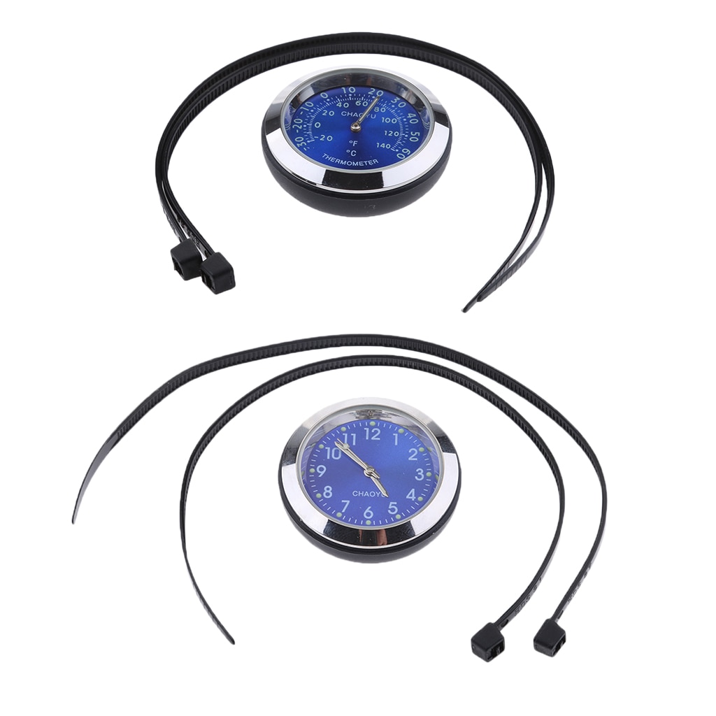 2 stücke Universal- Thermometer Motorrad Lenker Halterung Uhr Uhr Wasserdicht Zifferblatt und Temp Temperatur Messgerät-Blau
