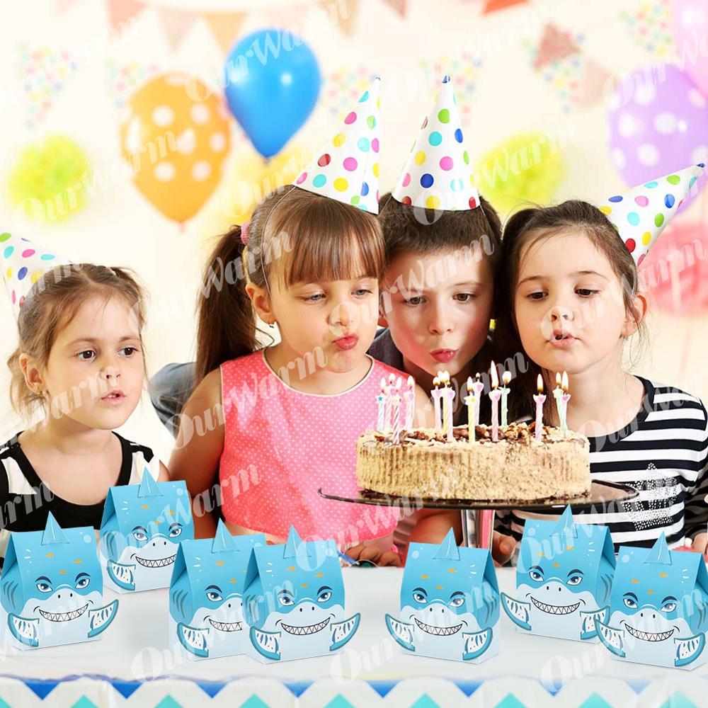 OurWarm 12Pcs Animal Shark Party Boxes Under the Sea DIY Paper Favor Box Shark Birthday Party Baby Shower Decorations