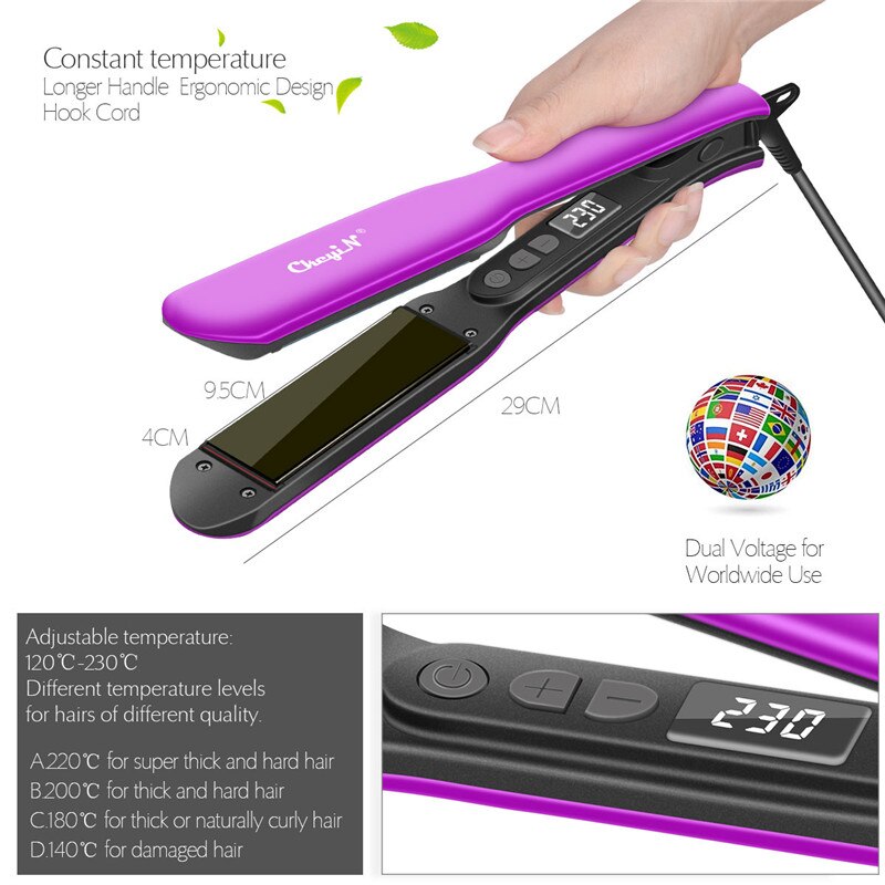 LCD Display Flat Iron Digital Temperature Control Straightening Iron Styling Ceramic Hair Straightener 120-230 Degree Adjustable