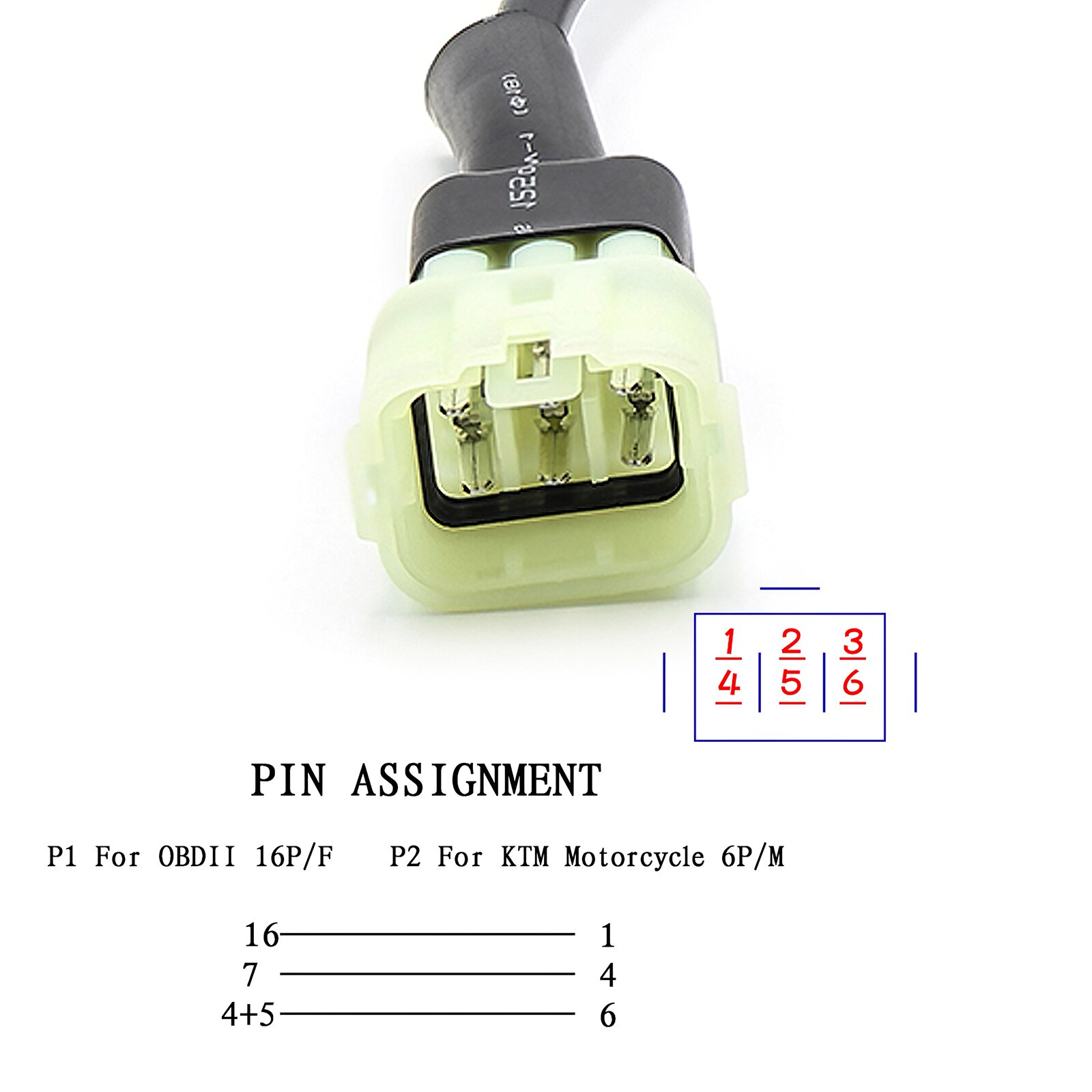 16Pin-6Pin Motorcycle OBD Cable Plug Cable Protective OBD2 Adapter Converter Cable Diagnostic Cable Adapter for KTM