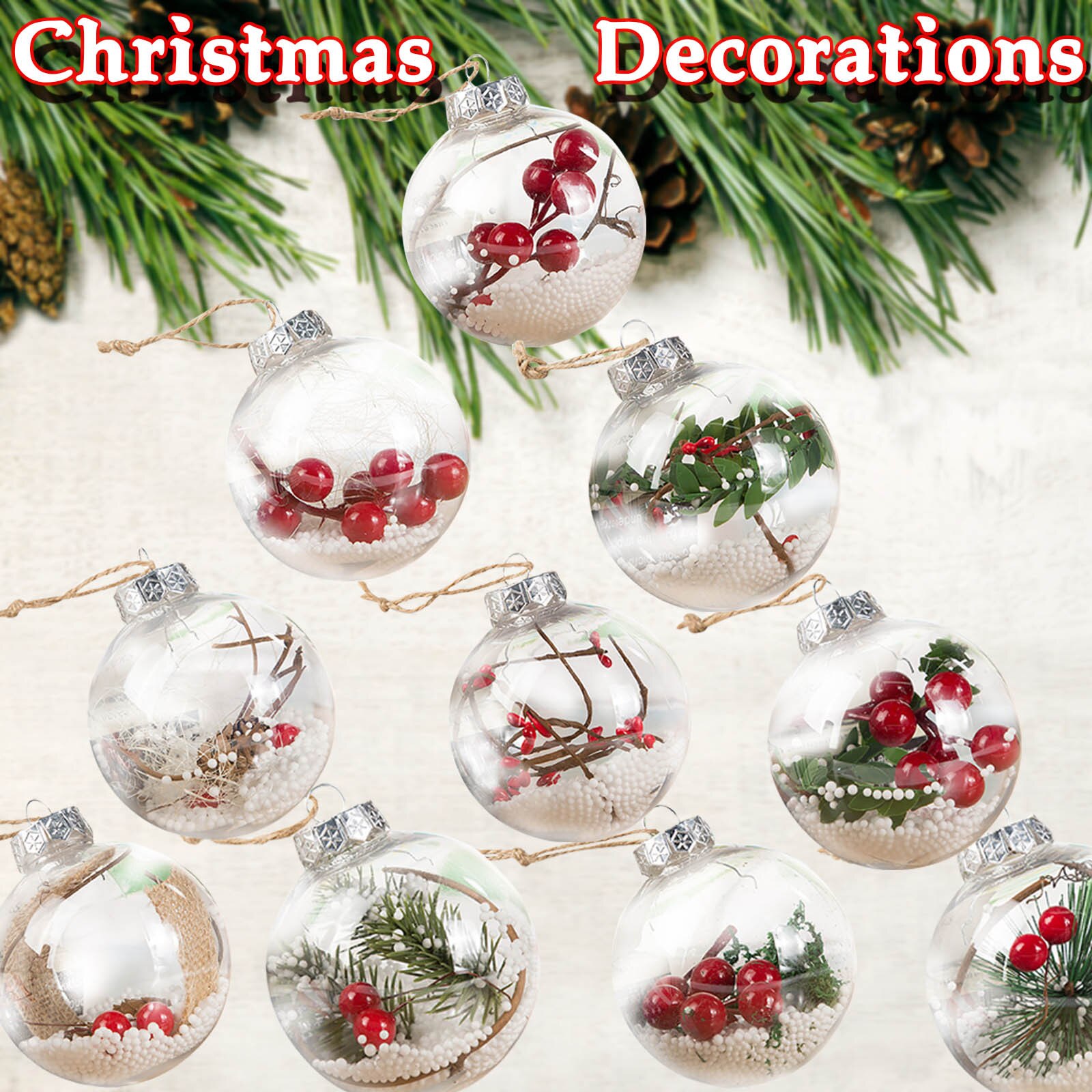 Christmas Tress Decorations DIY Hollow Ball Transparent Open Plastic Clear Bauble Ornament Xmas Box Decoration