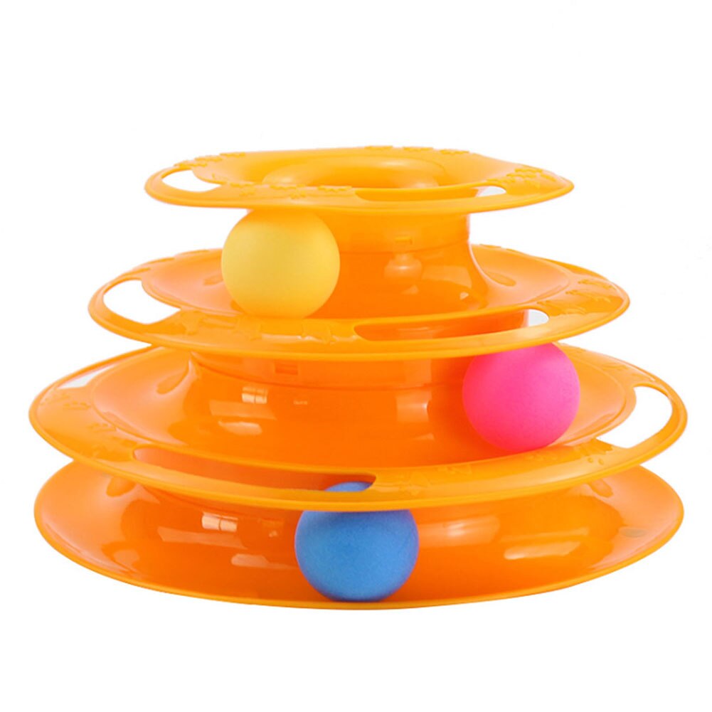 Torre con disco de tres niveles para gatos, suministros para mascotas, pelota de entrenamiento, placa de diversión, pistas para gatos, juguetes: Orange