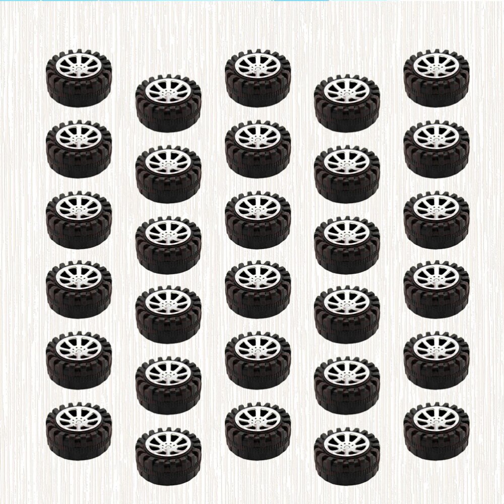 30 stuks 4.2cm diameter speelgoedauto accessoires diy ronde plastic kleine wielen diy handgemaakte auto knutselspullen (zwart)