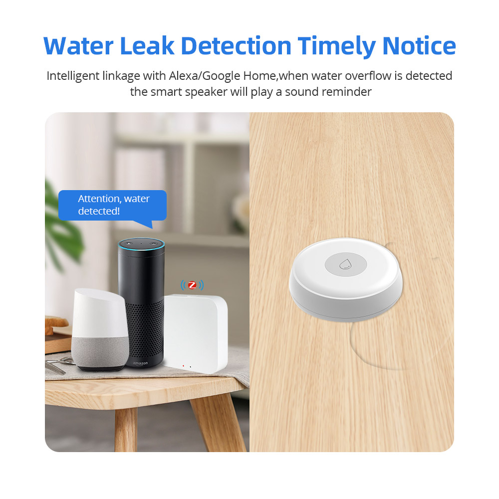 Zemismart-Detector de fugas de agua Tuya Zigbee, alarma de seguridad inteligente para el hogar, Sensor de fugas de inundación, funciona con Homekit a través de ZMHK-01
