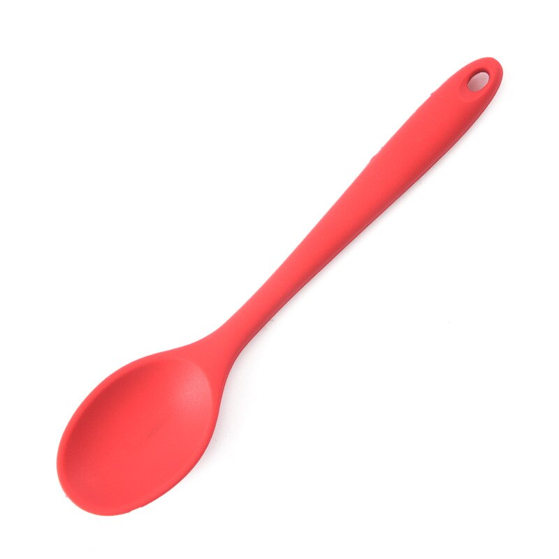 Silicone spoon small salad stirring spoon baby eating spoon baking food grade tableware spoon rice: Red