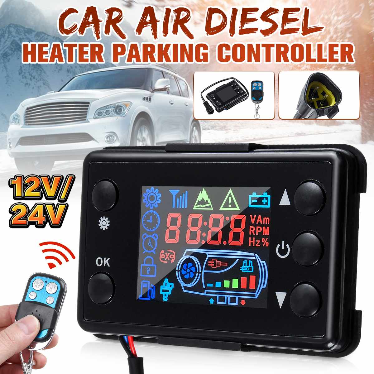 12v/24v diesels luftvärmare lcd -skärm switch+fjärrkontroll för bil diesels luftvärmare parkeringsvärmare