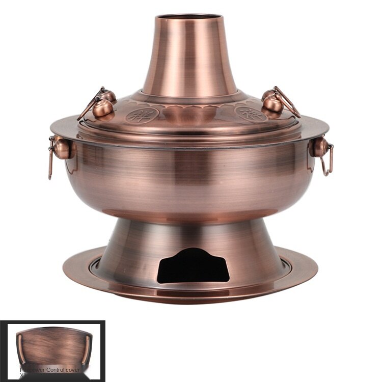 Olla de cobre grueso de 30cm tradicional de Pekín, olla para sopa, quemar carbón, juego de ollas de cocina, olla para ebullición rápida: brass