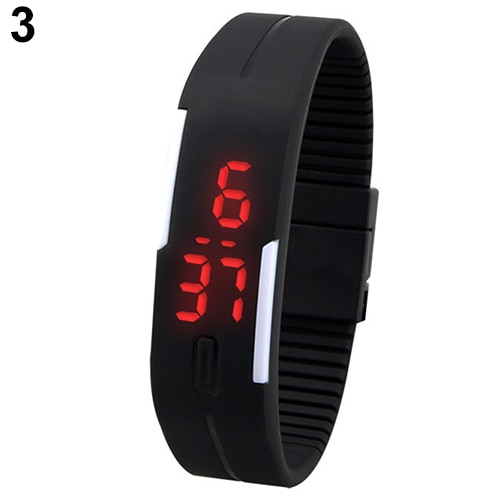 Hommes femmes montres Silicone rouge LED sport Bracelet tactile numérique montre-Bracelet électronique montres horloge directe: Black