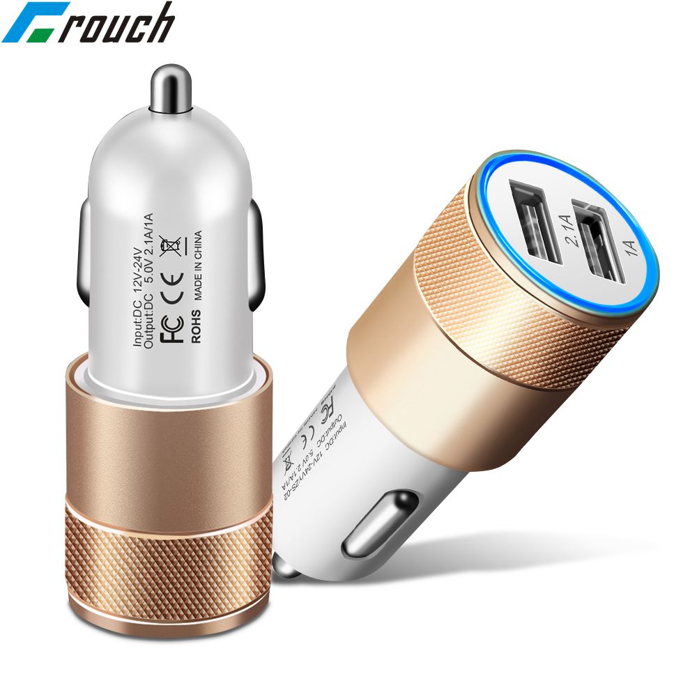 Crouch 5 V 2.1A Dual USB Auto-Oplader Metalen Legering Snelle Auto Telefoon Oplader Adapter voor iPhone Xiaomi Samsung huawei HTC LG Lader