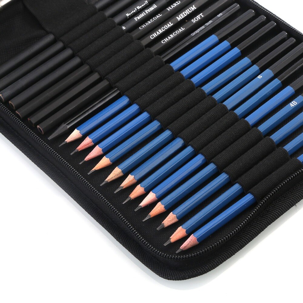 40pcs/set Graphite Sketch Pencils Set Complete Drawing Kit Includes Charcoals Pastels Zippered Carry Case for students children