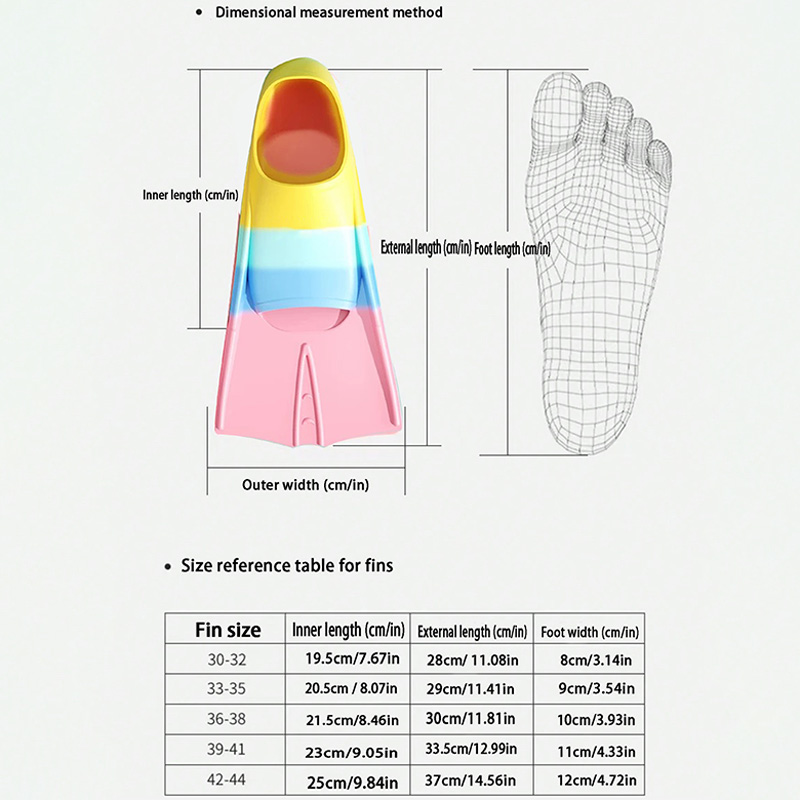 Swim Training Fins Silicone Scuba Diving Fins Short Men Women Snorkel Swimming Fins Kids Flippers Equipment Set