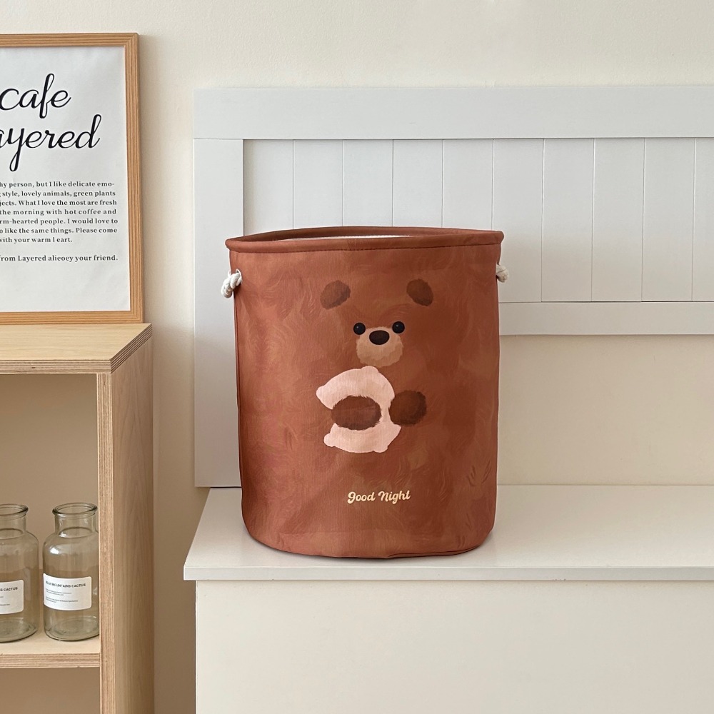 Mignon avec poignées panier à linge grande capacité dessin animé ours lapin jouets panier de rangement pliable rond panier à vêtements chambre: BLANC