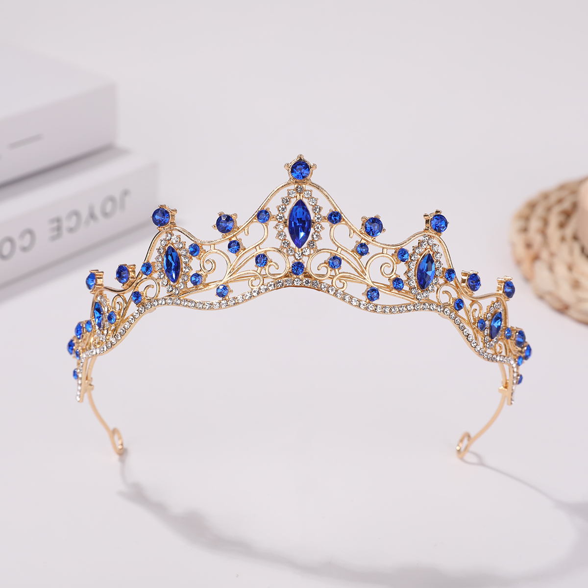 Tiara de cumpleaños para niña, accesorios para el cabello de boda, vestido de novia simple coreano, accesorios de tiara de rendimiento para niños.: Azul