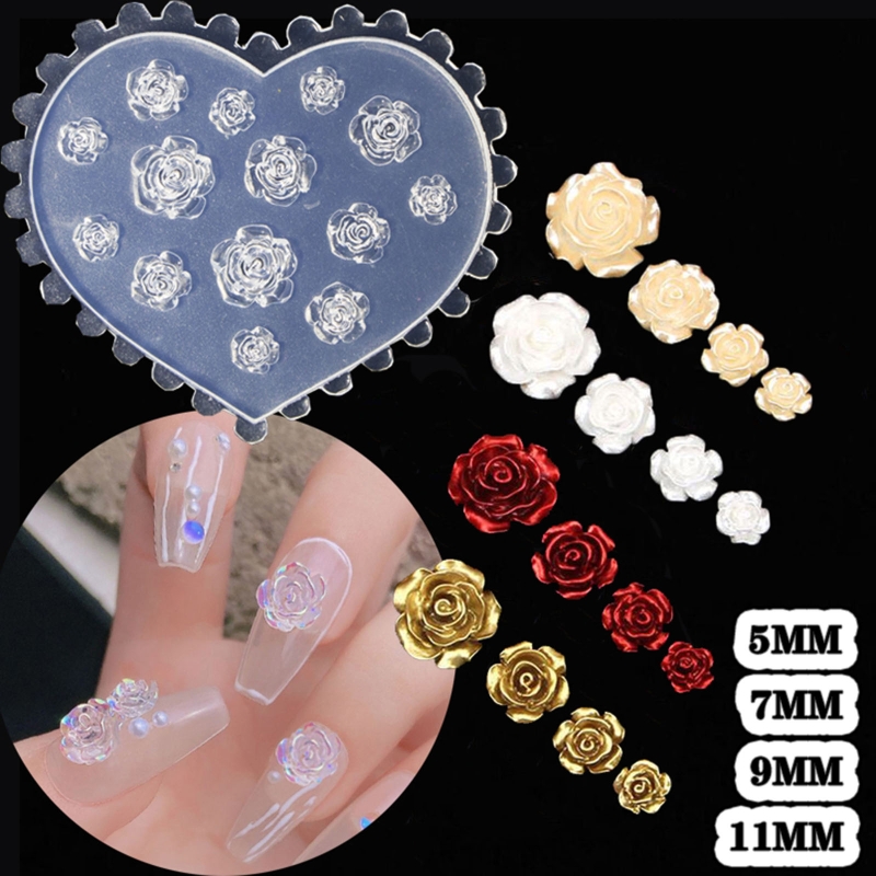 3D Rose Flower Nail Art Epoxy Resin Mold Nail Ornaments Silicone Mould DIY Crafts Jewelry Casting Wedding Cake Decorations Tools