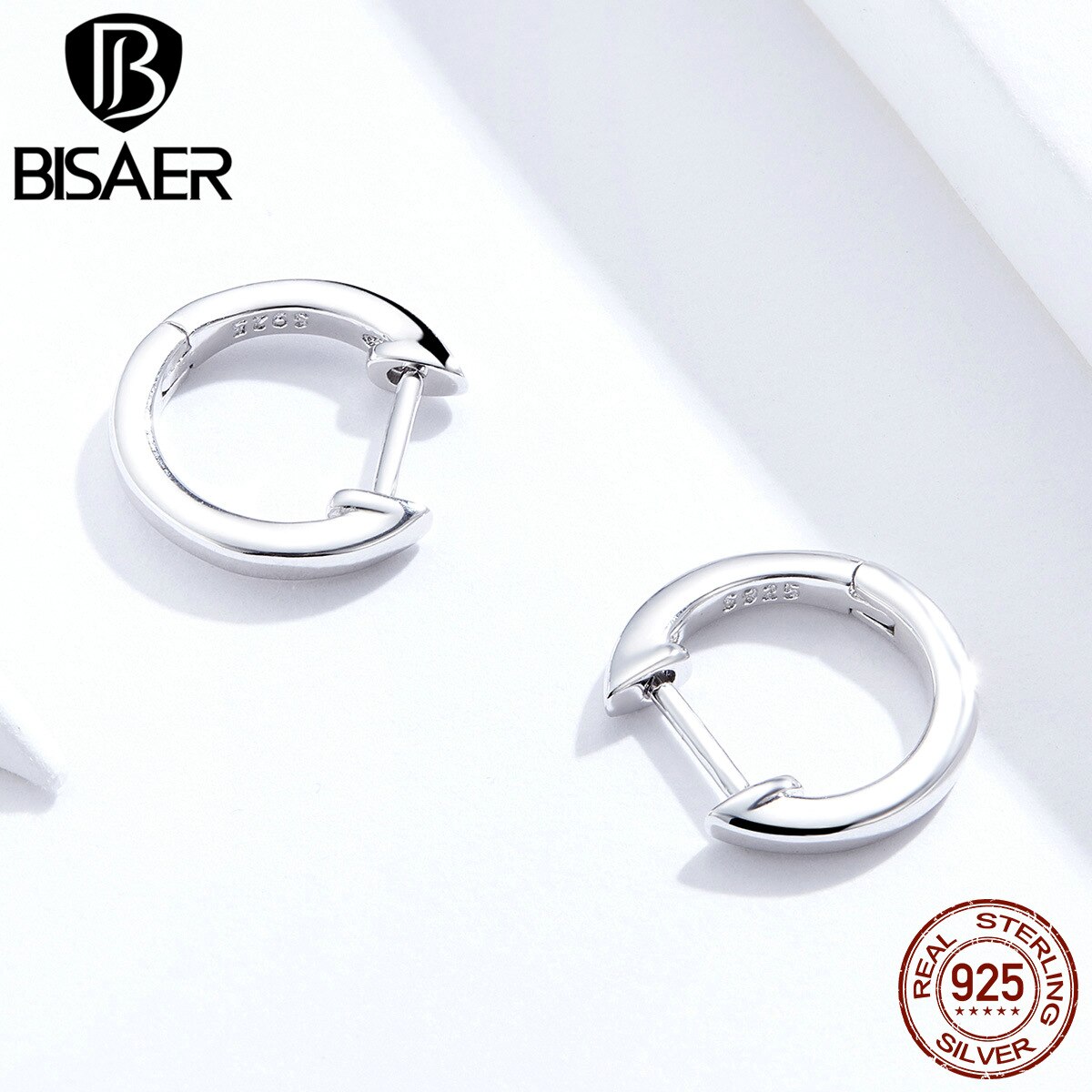 Einfache Ohrringe BISAER 925-Silber Runde Kreis Koreanischen Stud Ohrringe für Frauen Sterling Silber Schmuck ECE808-A