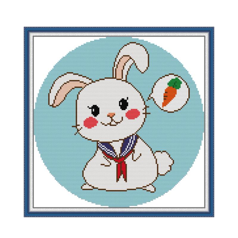 Joy Sunday Cross Stitch Kits Fabric Canvas Embroidery Kit Stamped Rabbit Animal Printed Counted Needlework Set Crafts Thread: 14CT printed