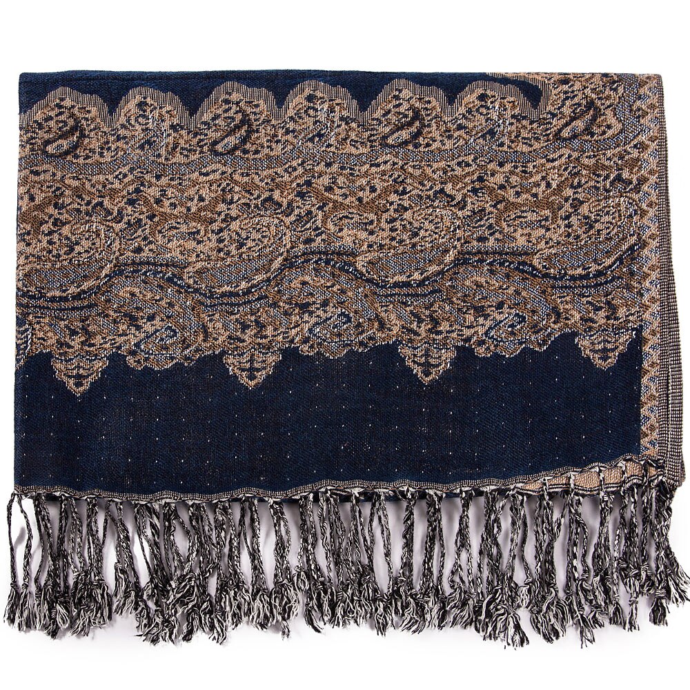 Paisley frontières Pashmina soie 2 tons écharpe enveloppement châle tête foulards léger grand mince glands longs