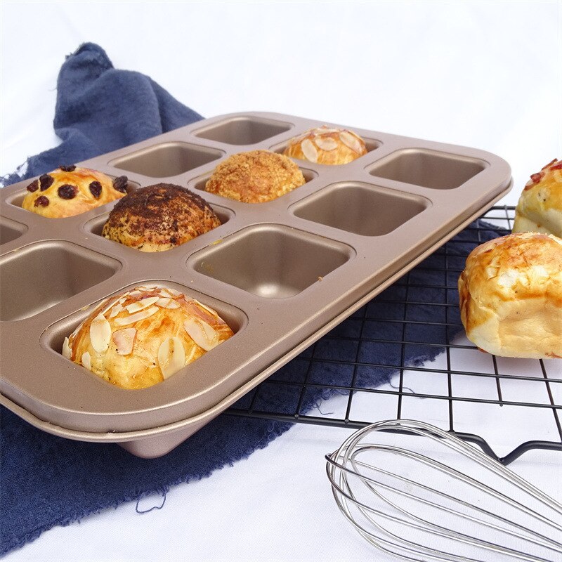 12 Cups Cake Mold Square Mini Bread Burger Muffin Cupcake Mold For Household Non-Stick Baking Pan Oven Trays Pastry Tool