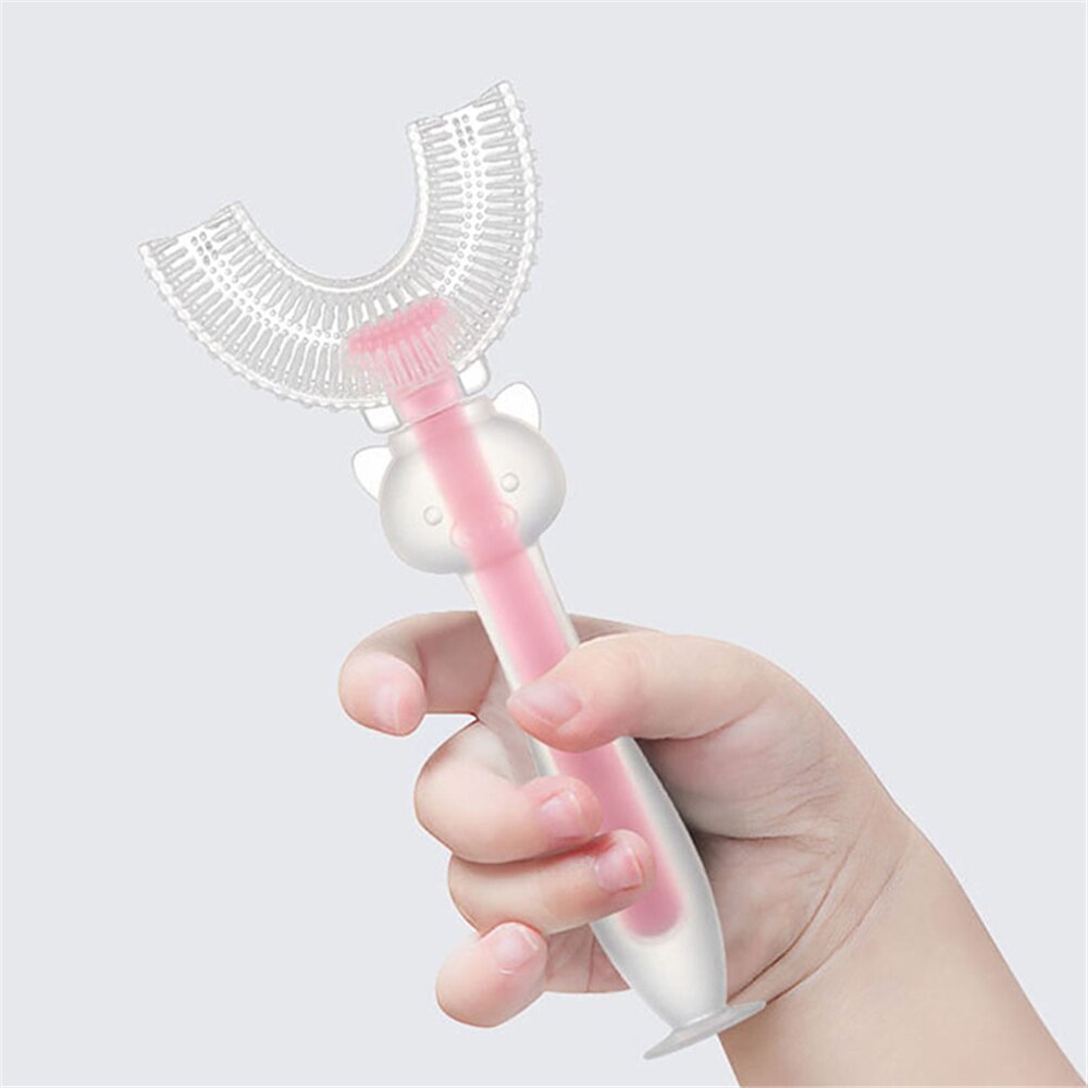 Crianças escova de dentes de silicone escova de limpeza de cuidados orais para crianças idades 2-12 u-forma infantil escova de dentes com alça
