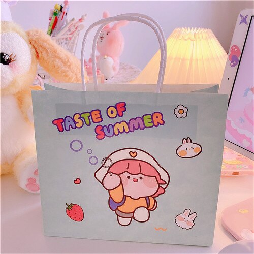 3pcs/lot Grid girl Bags Kraft Packaging Handle Paper Storage Bag for Wedding Candy Favor Bag With Handle Bag: Green girl