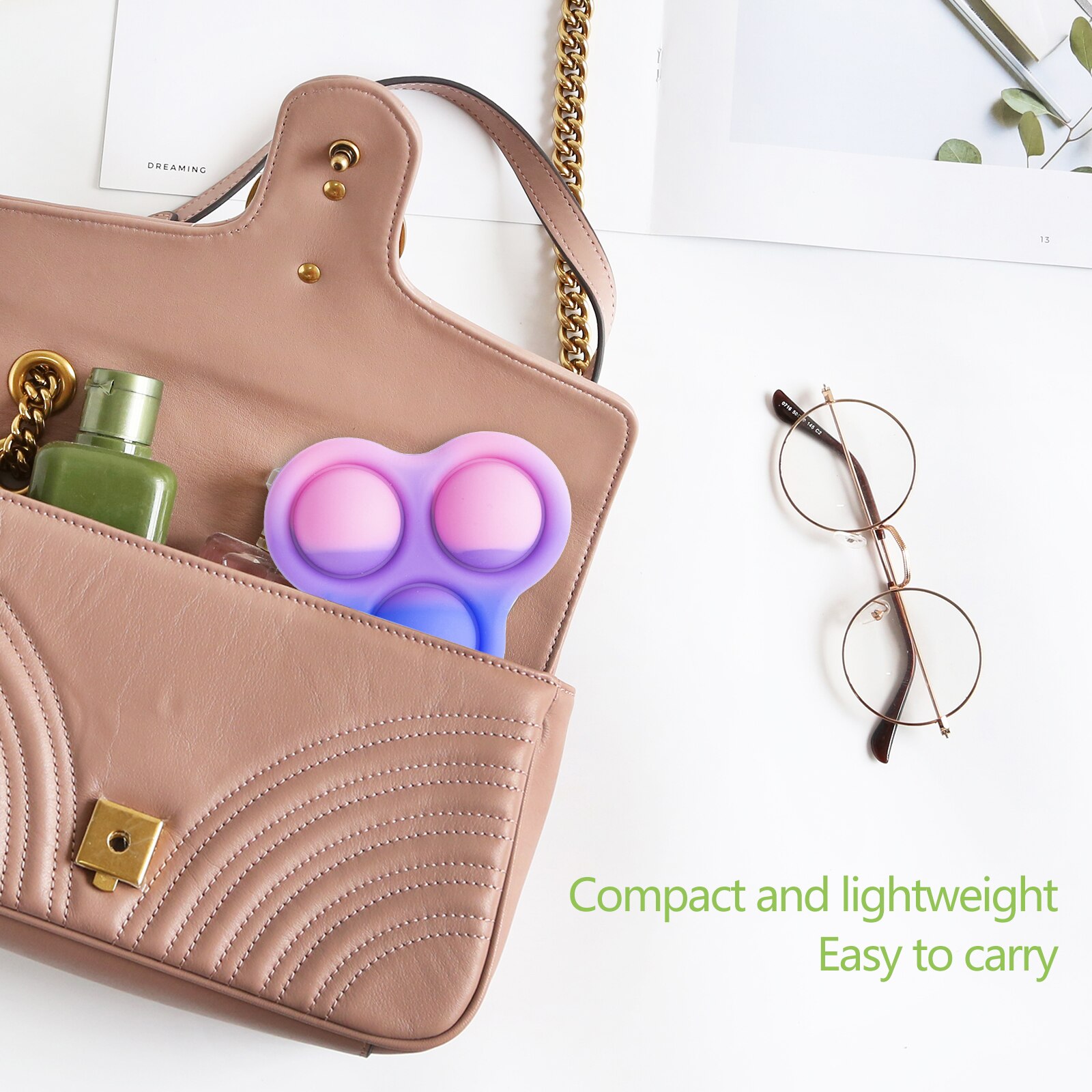 Simple Dimple Fidget Toy Popper, Handheld Mini Soft Silicone Stress Relief Hand Sensory Fidget Toys with Key Chain for