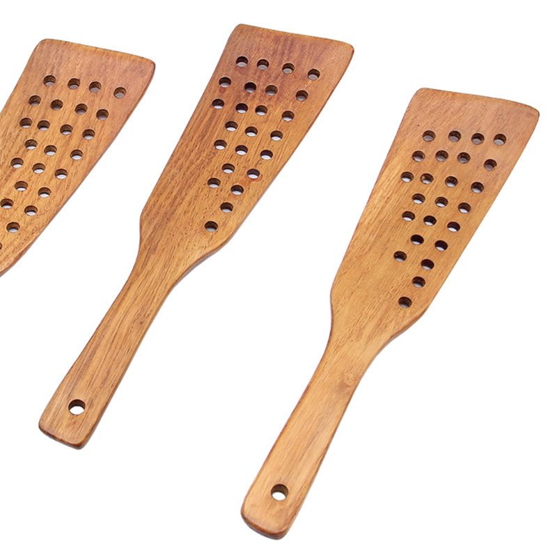 24 Hole Handcrafted Cooking Curved Spatula Wooden Spatula Non-stick Super Strong L4MB