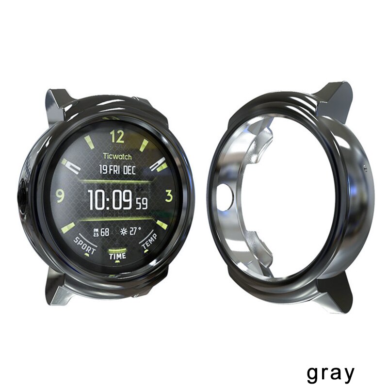 Mjukt fodral för ticwatch pro smart watch protector fodral e -serie tillbehör för tic watch pro watch cover slim plating tpu shell: Grå