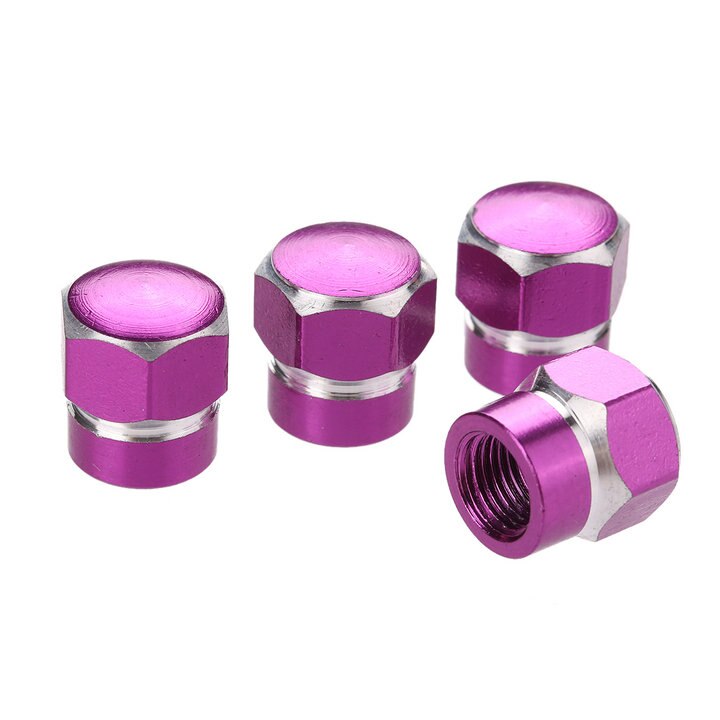 4 stuks aluminium auto wiel band ventieldopjes stofhoezen auto motorfiets luchtdichte ventieldopjes fiets styling zeshoek: Paars