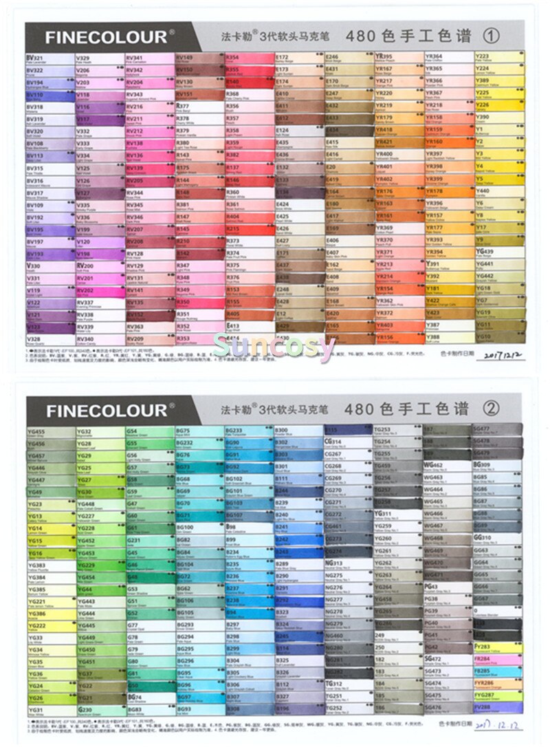 Finecolour-pincel suave de doble punta EF102, rotuladores profesionales para dibujo y arte, 480 colores