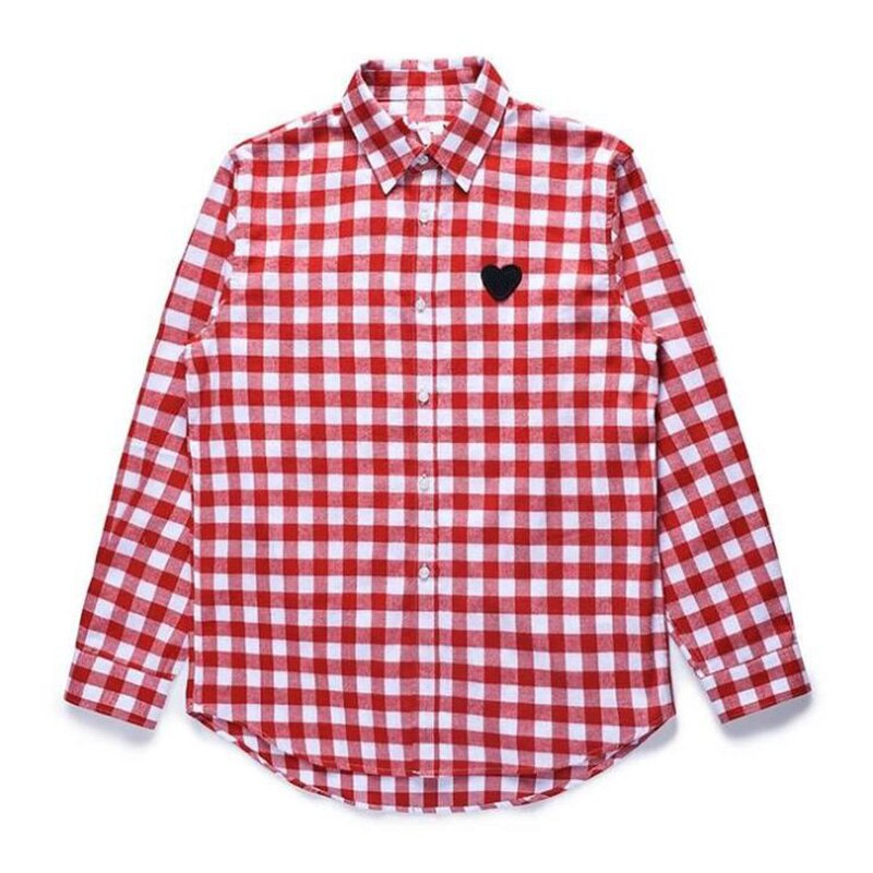 (Hebben Ogen) mannen Vrouwen Shirt Lente Zomer Dunne Liefde Borduren Bijpassende Plaid Revers Single-Breasted Lange Mouwen Katoenen Shirt: Rood / L