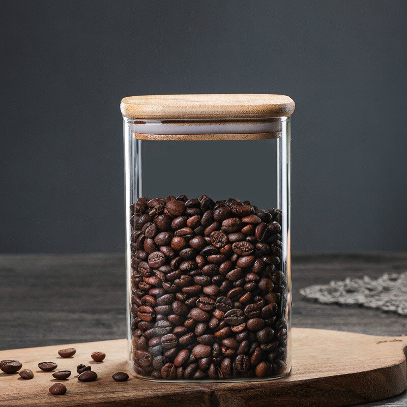Bocal à bonbons en grains de café pour épices, récipient en verre, avec couvercle, pour cookies, bocaux de cuisine, petite taille,