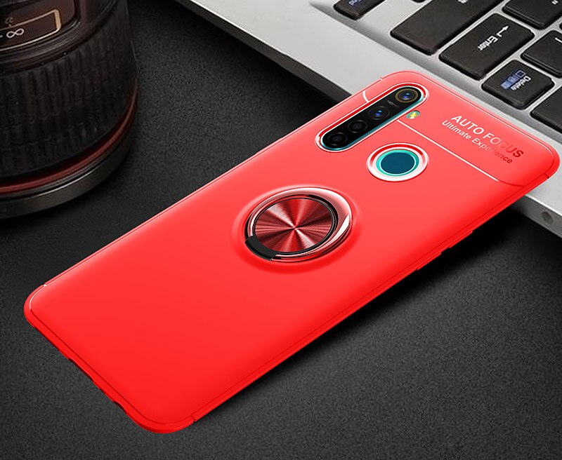 Étui antichoc pour OPPO Realme 5 Pro étui anneau de doigt aimant mat housse en Silicone pour Realme 5 Pro 6.3 pouces étuis Fundas: Realme 5 Pro / Rouge