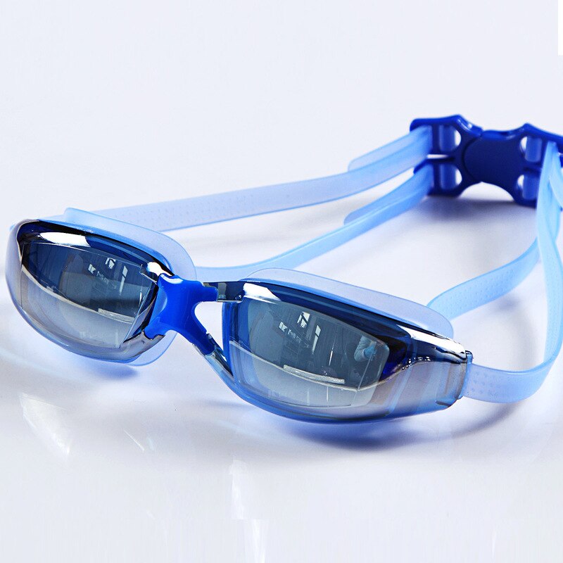 Gafas de baño de galvanoplastia para hombre y mujer, impermeables, UV, antivaho, ajustables, para buceo: Blue