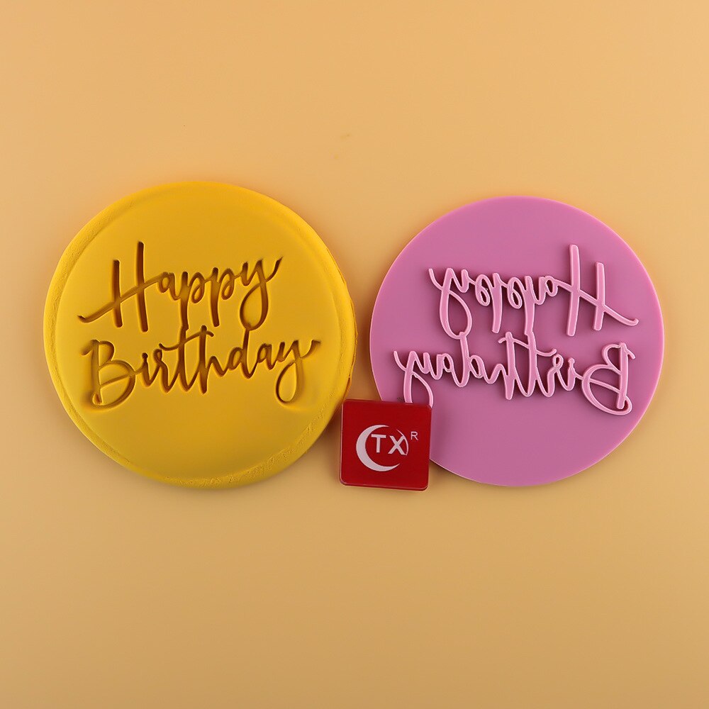 Fondant tårta grattis på födelsedagen baby shower jag älskar dig brev embosser stämpel form rund akryl kakskärare sugarcraft bakverktyg: 1