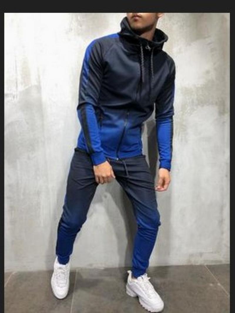 Moda uomo dolcevita cambio graduale colore tuta Set felpa con cappuccio Top + pantaloni a vita alta pantaloni da jogging palestra tasche con Zip tinta unita vestibilità Slim