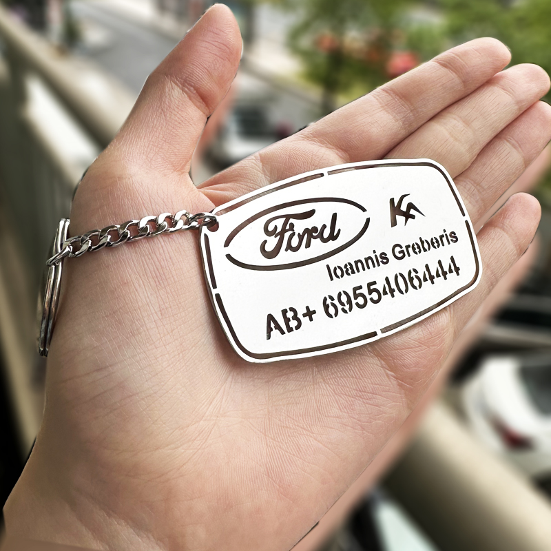 Personalisierter Namens-Schlüsselanhänger für Auto-Logo-Platte, Telefonnummer, personalisiertes , Anti-Verlust-Schlüsselanhänger, Ring